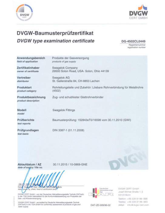 DVGW CL0449_GN Approval